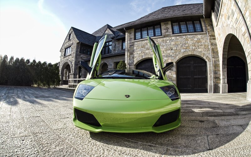 Green Sports Car — Dramatic, Afternoon, Photograph, Stone House