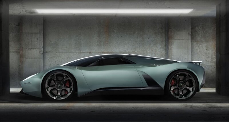 Green Sports Car — Dramatic, Digital Art, Concrete Wall, Tunnel, Gray