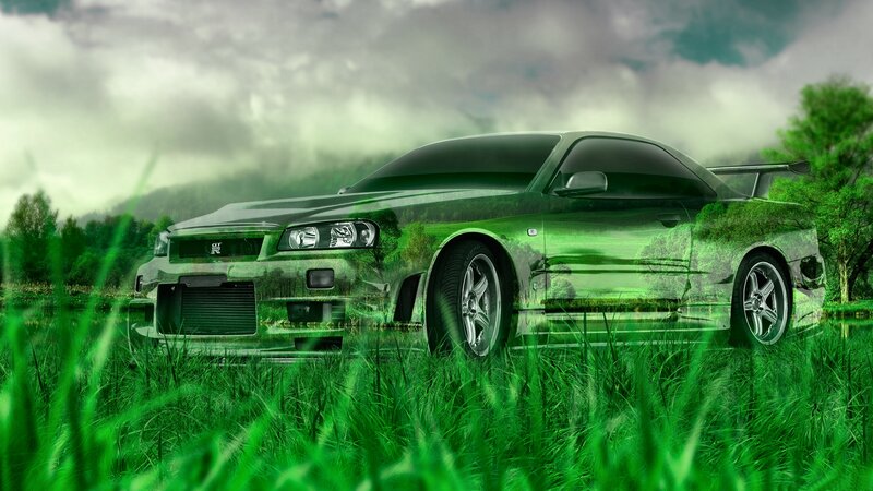 Green Sports Car — Dramatic, Digital Art, Grass