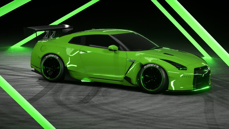 Green Sports Car — Dramatic, Night, 3d Render, Tire