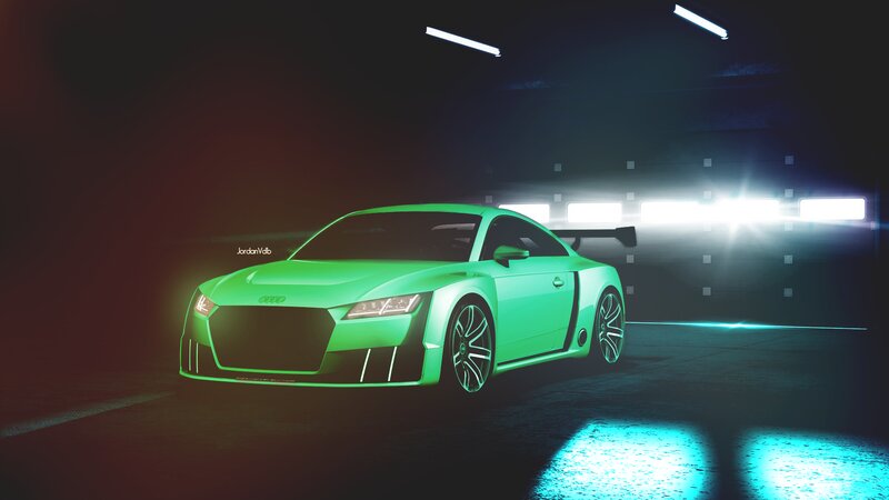 Green Sports Car — Dramatic, Night, Digital Art, Lights