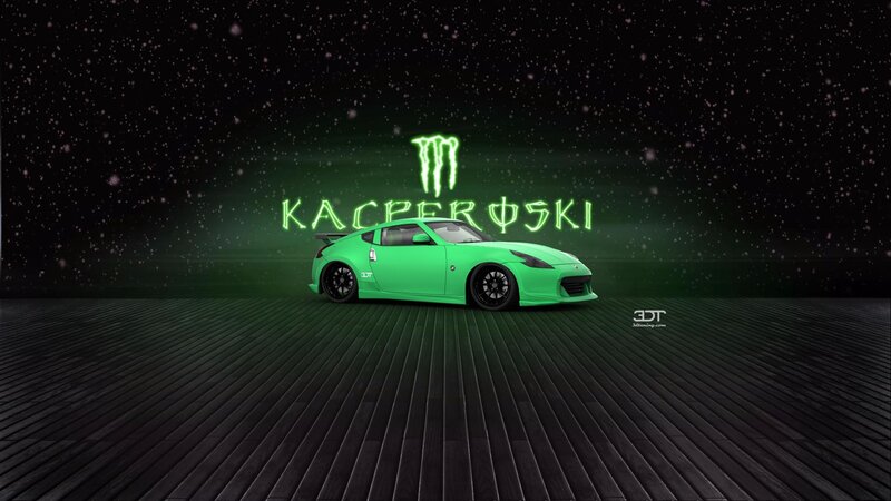 Green Sports Car — Dramatic, Night, Digital Art, Monster Energy Logo
