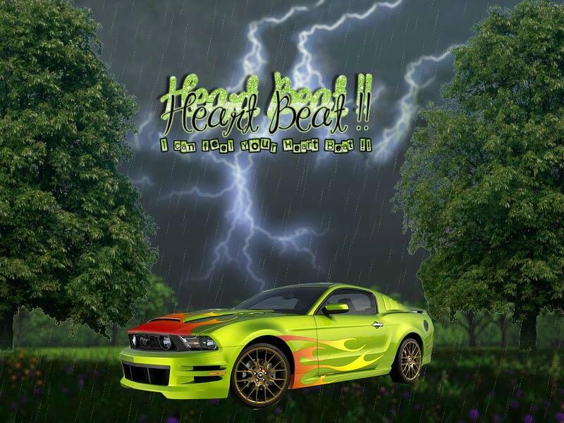 Green Sports Car — Dramatic, Night, Digital Art, Trees