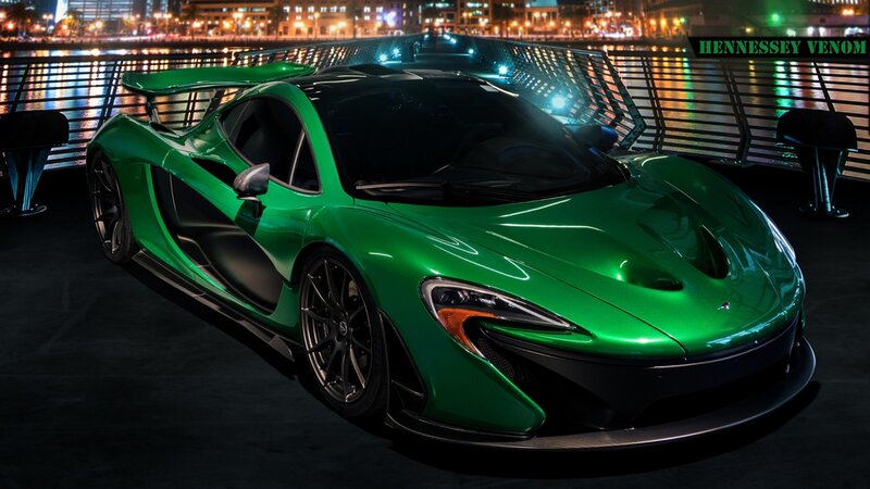 Green Sports Car — Dramatic, Night, Photograph, Bridge
