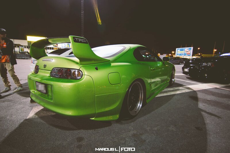 Green Sports Car — Dramatic, Night, Photograph, Person