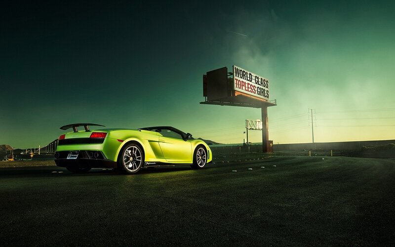 Green Sports Car — Dramatic, Night, Photograph