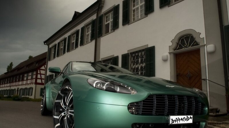 Green Sports Car — Dramatic, Photograph, Building