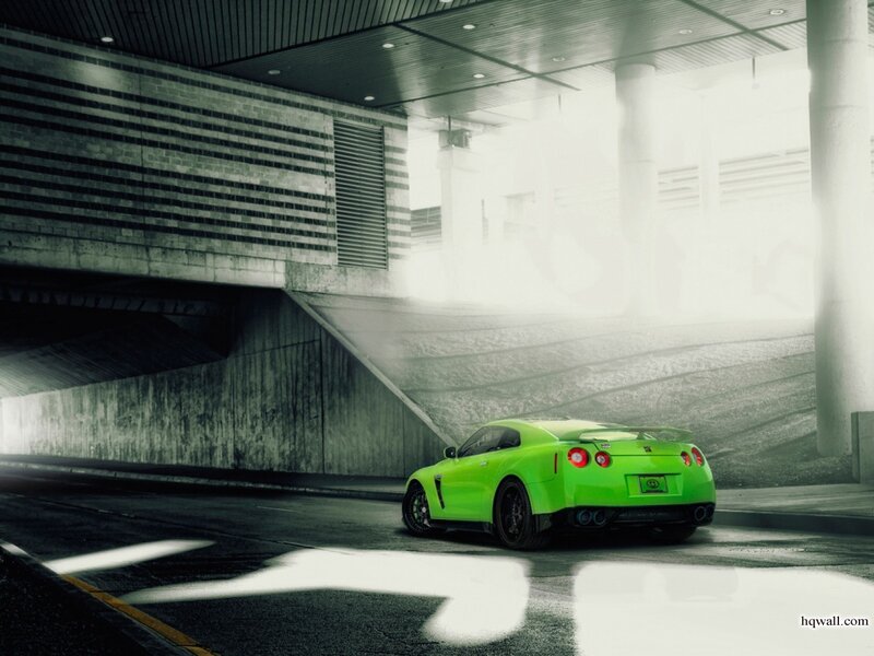 Green Sports Car — Dramatic, Photograph, Concrete Structure