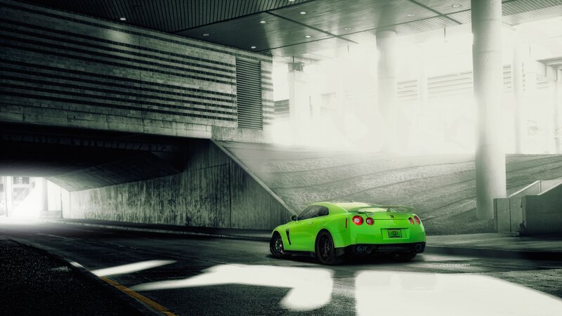 Green Sports Car — Dramatic, Photograph, Tunnel