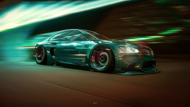Green Sports Car — Dynamic, Digital Art, Lights