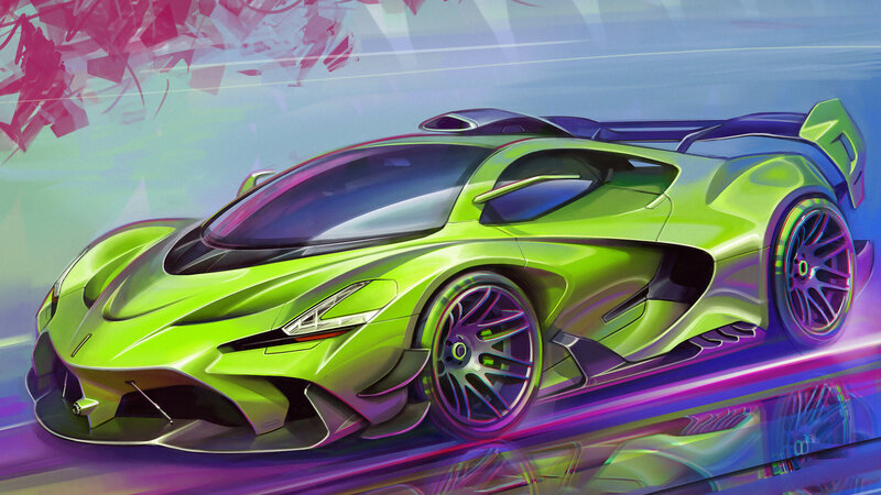 Green Sports Car — Dynamic, Digital Art, Wheels