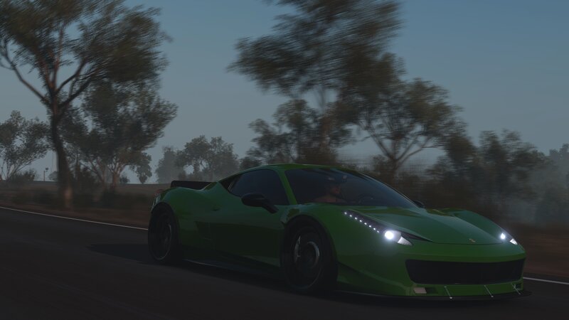 Green Sports Car — Dynamic, Sunset, 3d Render