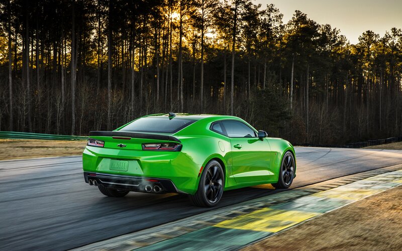 Green Sports Car — Dynamic, Sunset, Photograph, Race Track, Forest