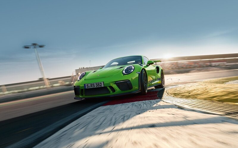 Green Sports Car — Dynamic, Sunset, Photograph, Race Track, Sunlight