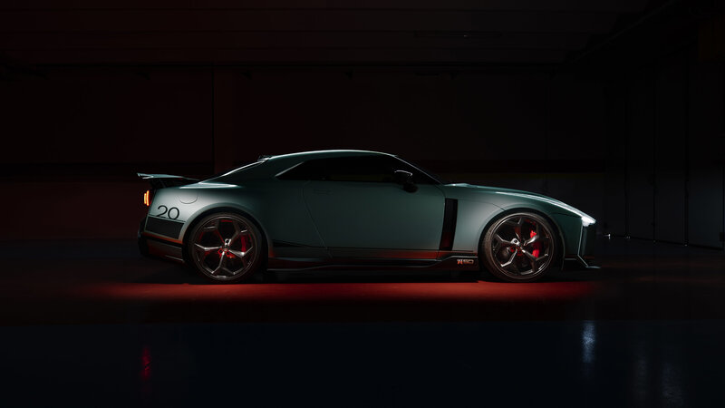 Green Sports Car — Gray, Dramatic, Night