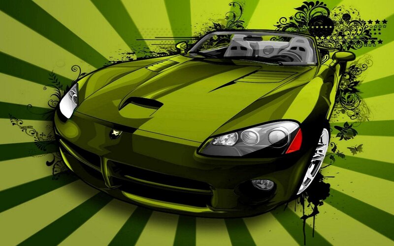 green sports car illustration