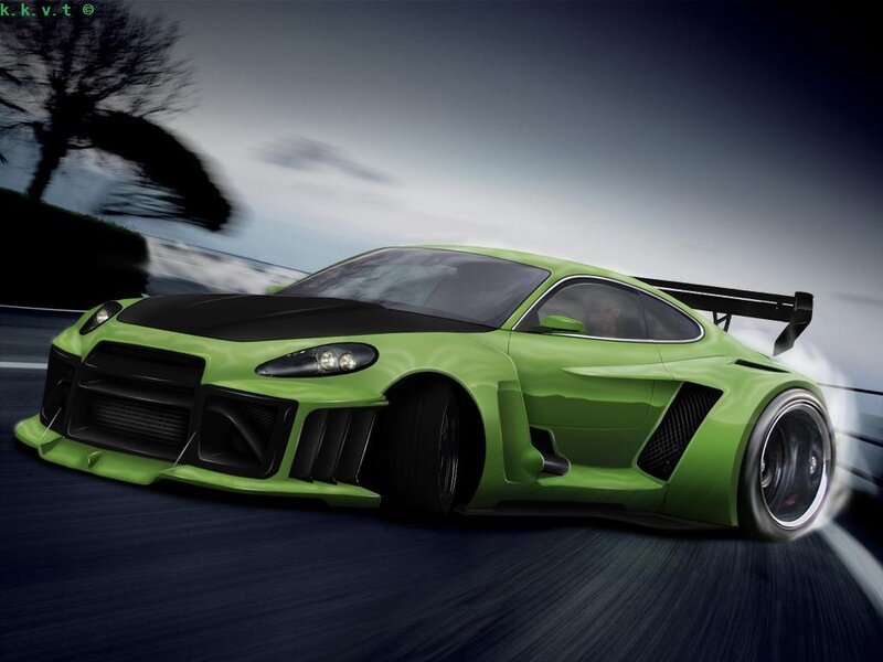 green sports car in motion