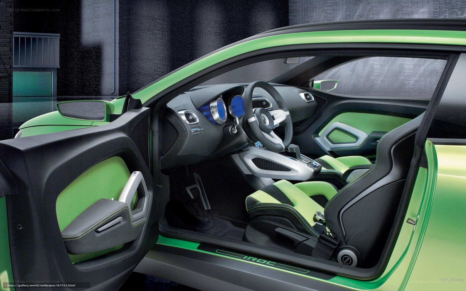 green sports car interior