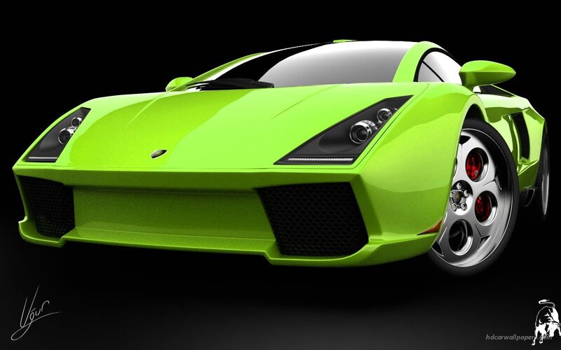 Green Sports Car — Lime Green, Dramatic, Digital Art, Wheels