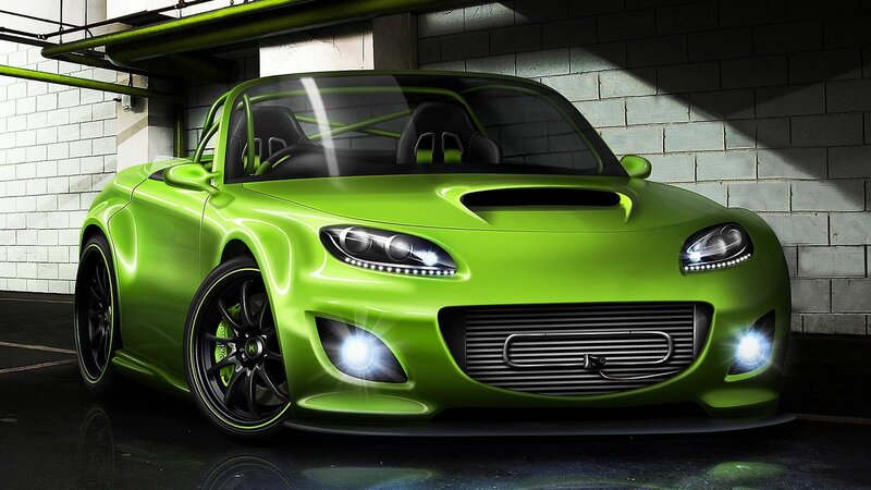 Green Sports Car — Lime Green, Dramatic, Night, 3d Render