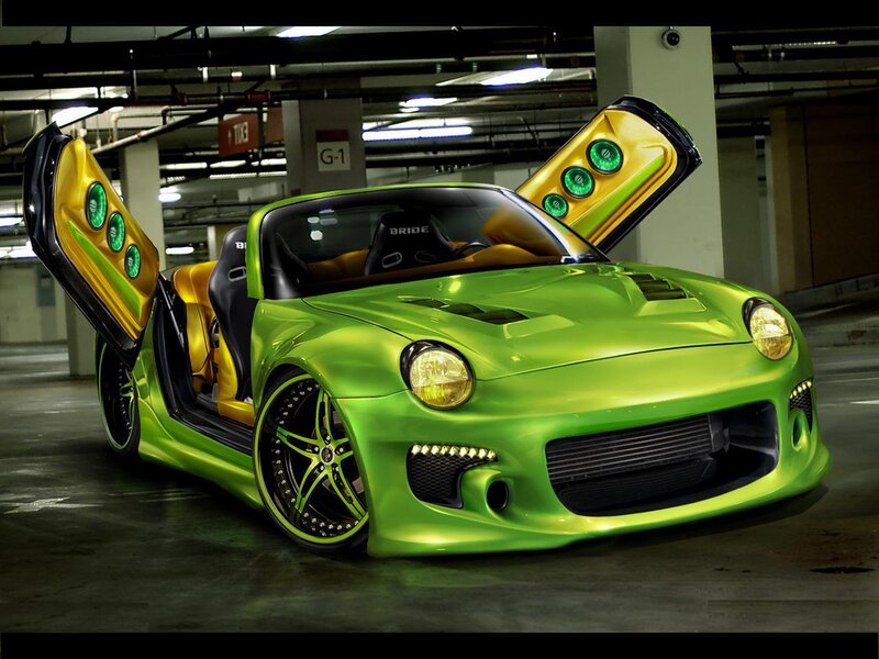 Green Sports Car — Lime Green, Dramatic, Night, Digital Art