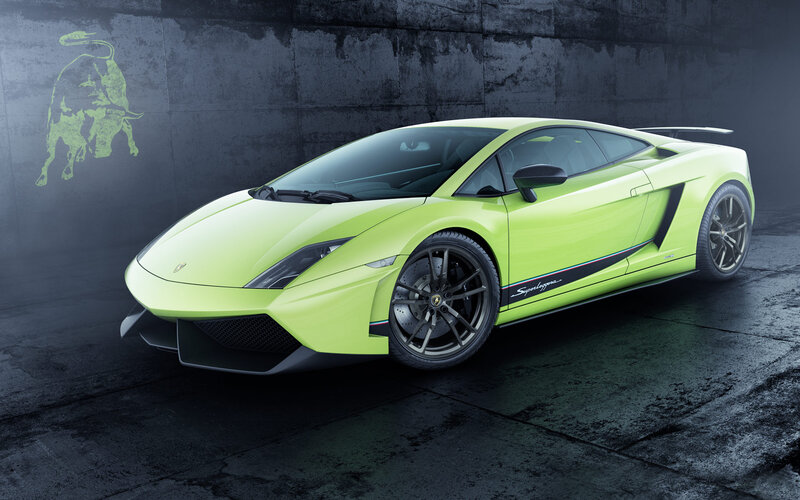 Green Sports Car — Lime Green, Dramatic, Photograph, Bull Logo