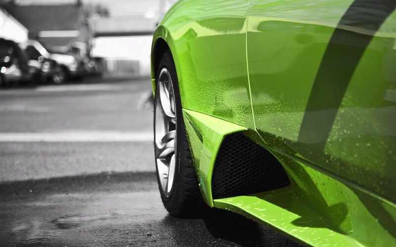 Green Sports Car — Lime Green, Dramatic, Photograph, Car Wheel