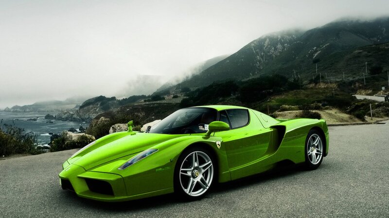Green Sports Car — Lime Green, Dramatic, Photograph, Coastline