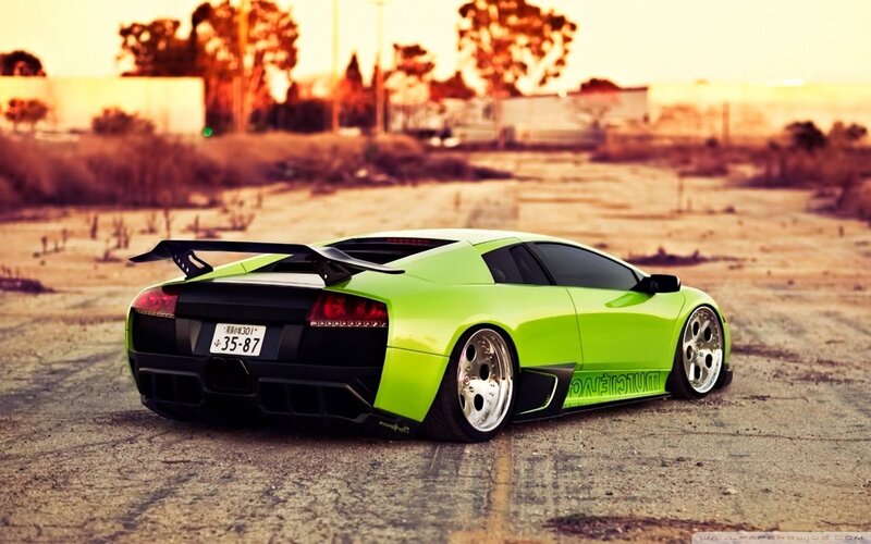 Green Sports Car — Lime Green, Dramatic, Sunset