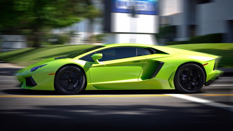 Green Sports Car — Lime Green, Dynamic, Afternoon, Photograph, Road