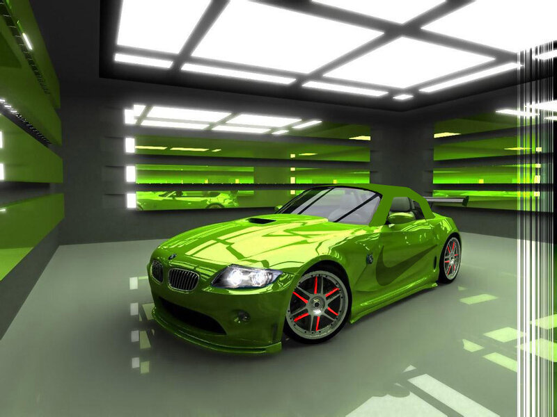 Green Sports Car — Modern, 3d Render, Garage, Lights