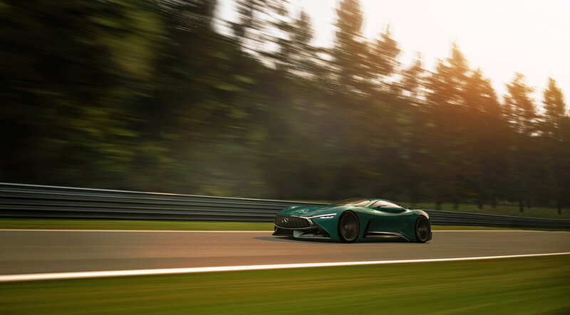 Green Sports Car on Track — Dynamic, Sunset