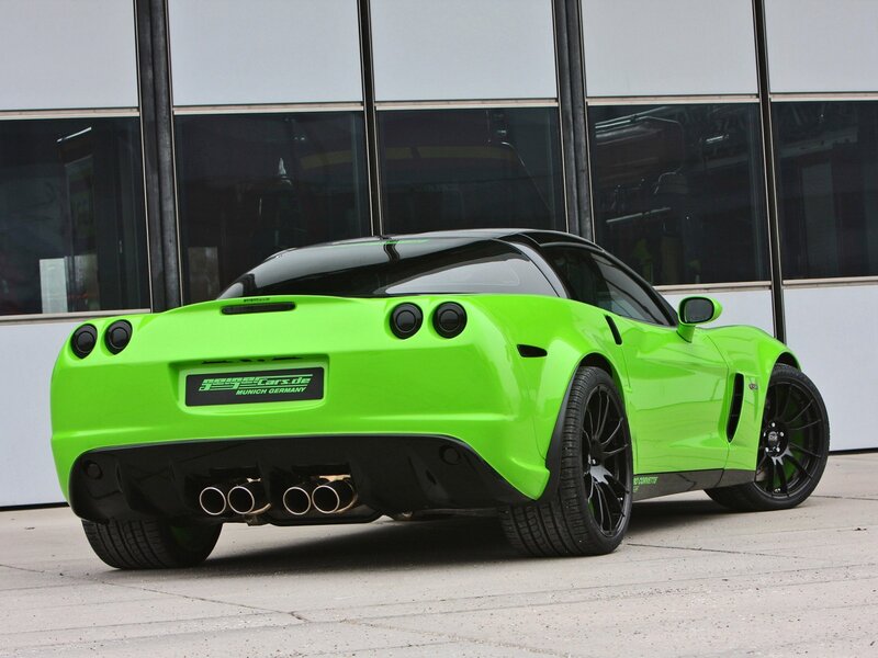 Green sports car rear view