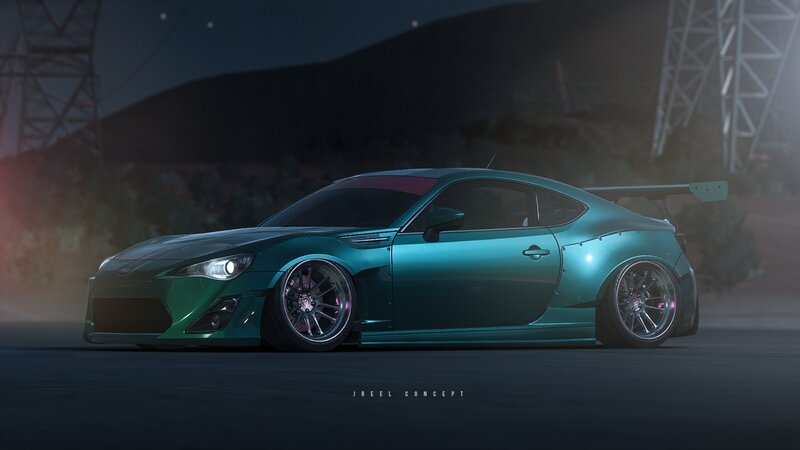 Green Sports Car — Teal, Dramatic