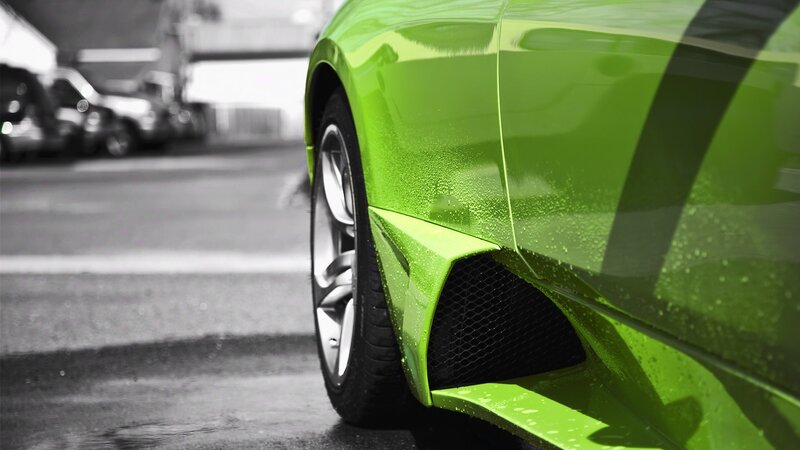 green sports car wheel