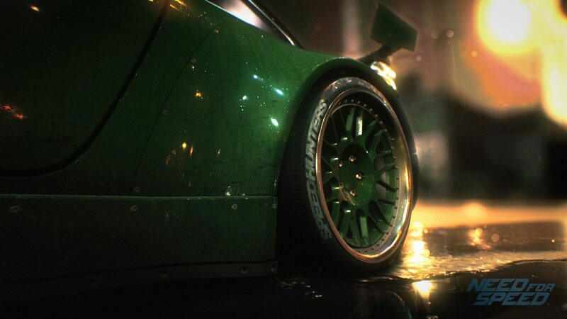 Green Sports Car Wheel — Dramatic, Night