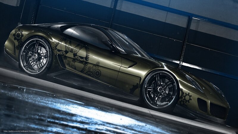 green sports car with gears