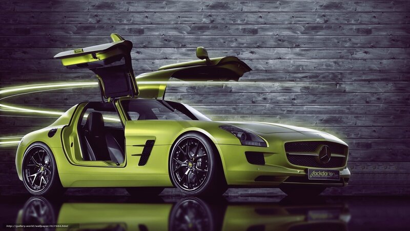 green sports car with open doors