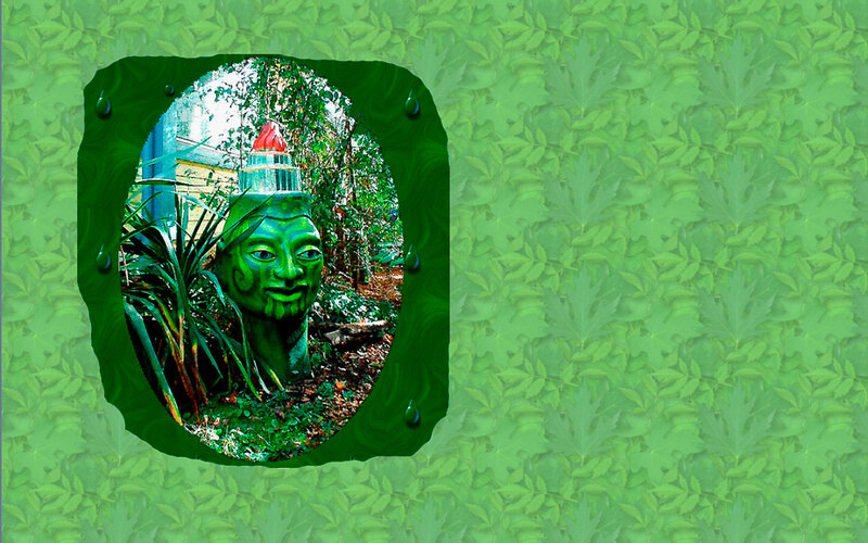 Green Statue in Garden