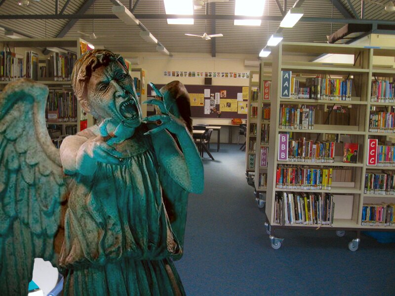 Green Statue in Library