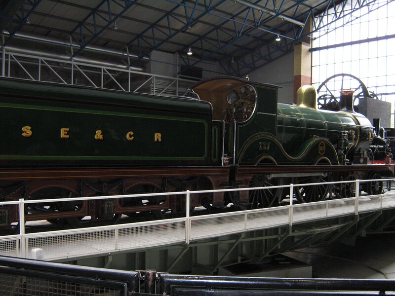 Green steam locomotive on display