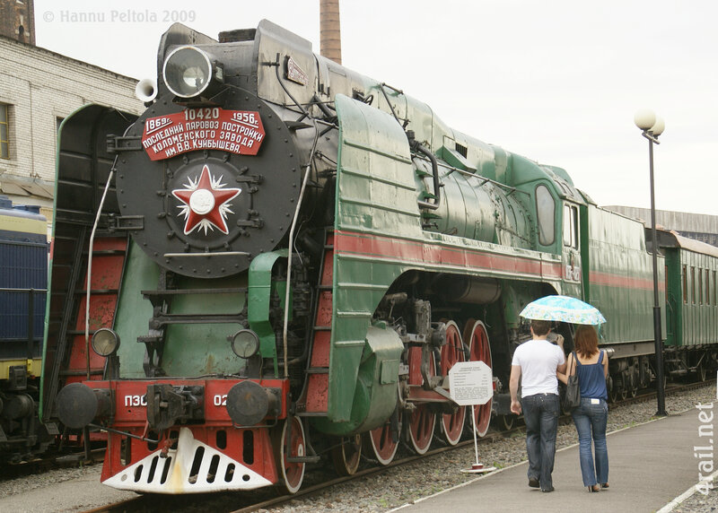 Green steam locomotive on display