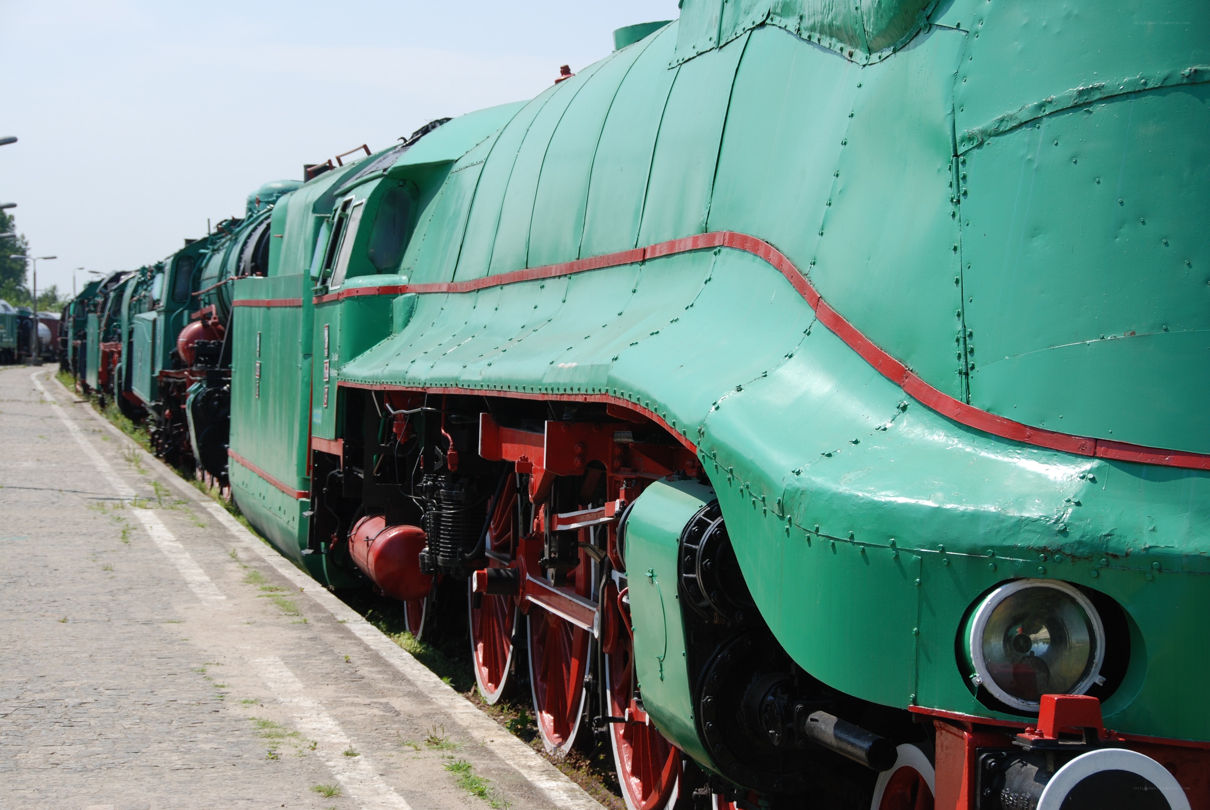Green steam locomotives on display