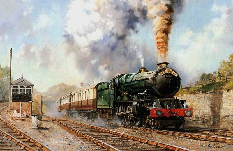 Green Steam Train — Dramatic, Afternoon, Painting