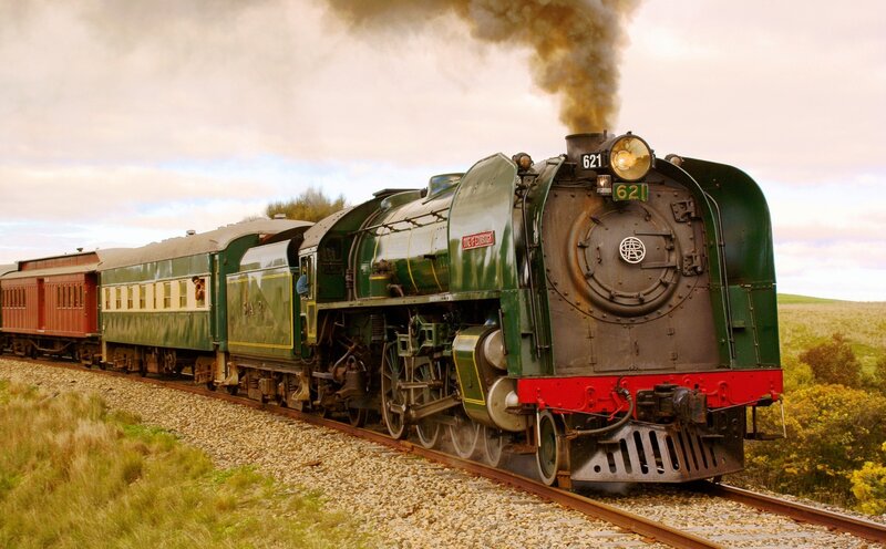 Green Steam Train — Dramatic, Afternoon, Photograph, Smoke