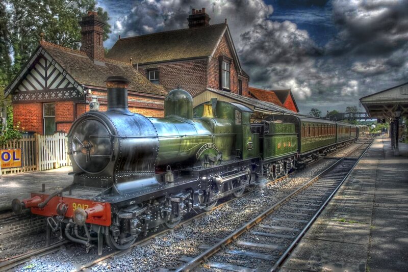 Green Steam Train — Dramatic, Afternoon, Photograph