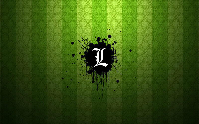 green striped background with letter L