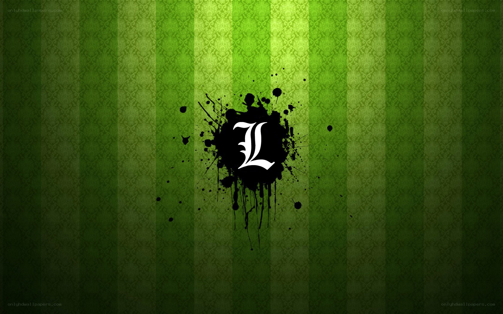 green striped background with letter L