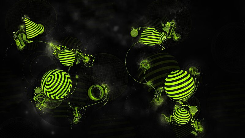 green striped spheres in space