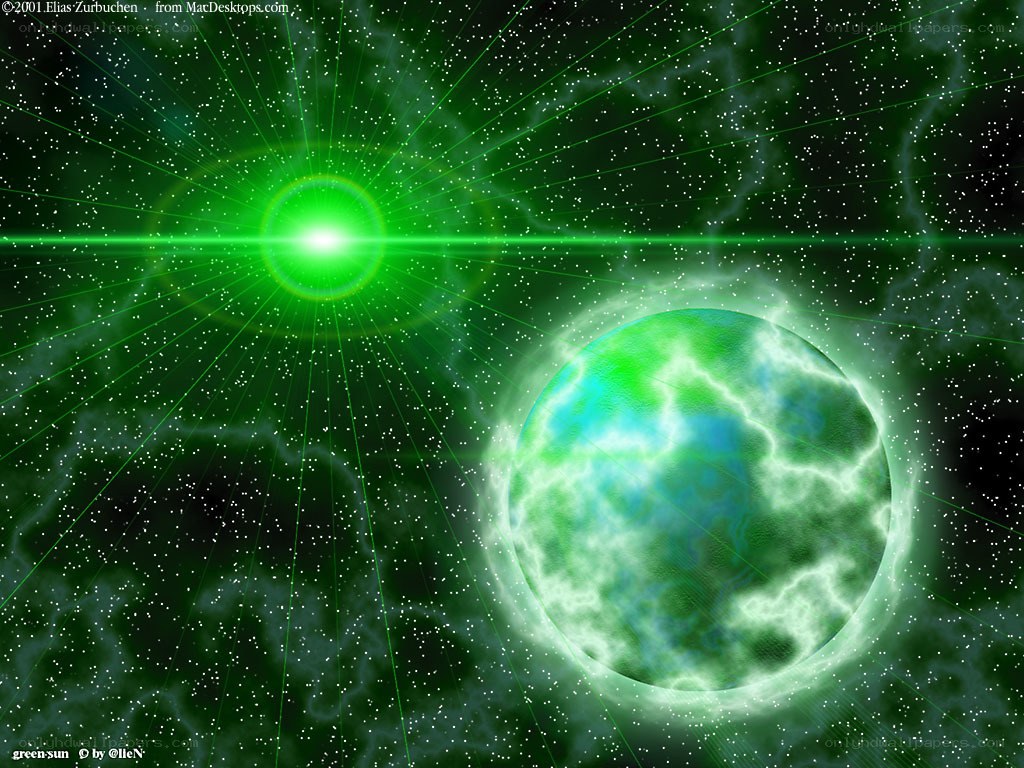 green sun and planet